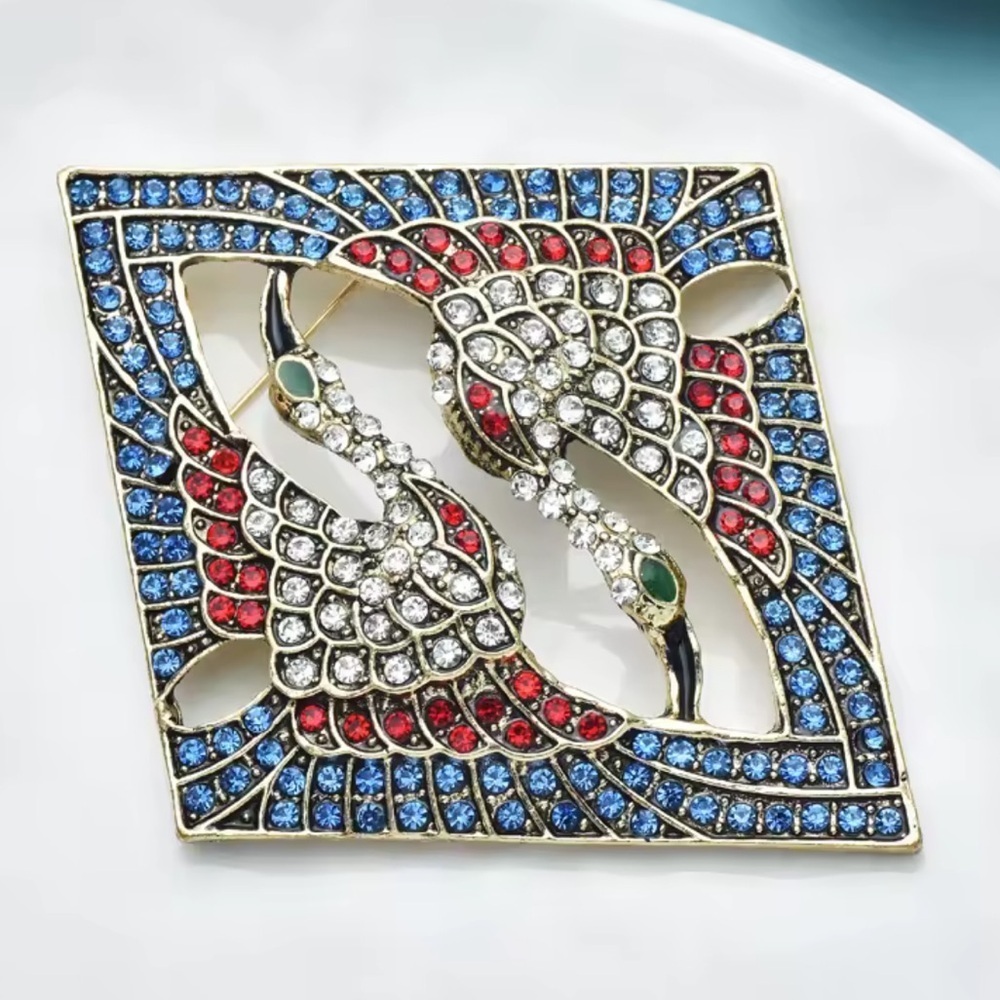 Eternal Balance Crystal Crane Brooch